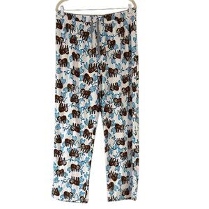 Sloth Print Pajama Pants – White Lounge Sleep Pants with Blue Leaves
